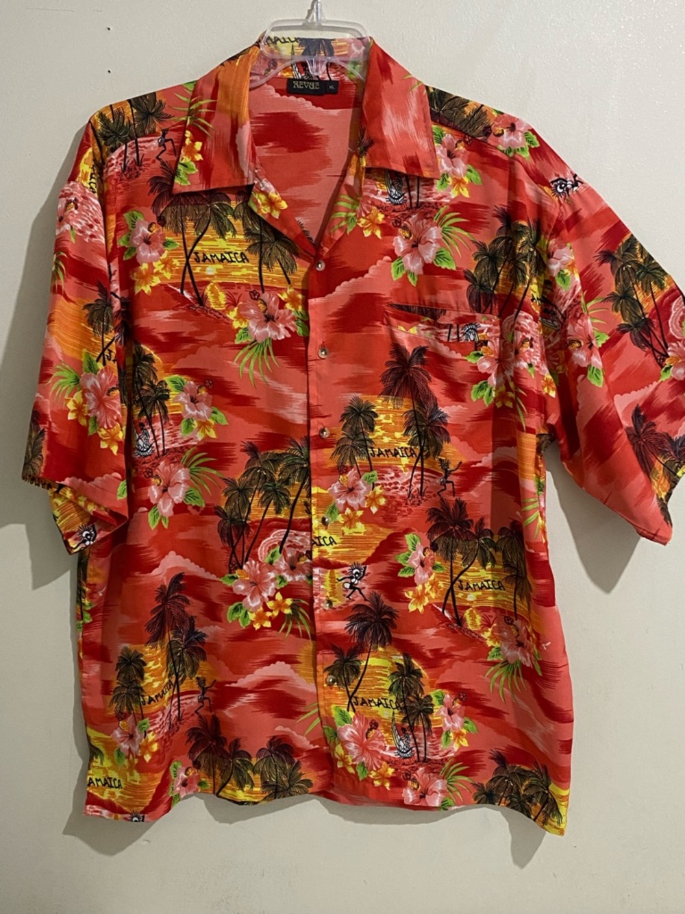 Men's REVUE Red Tropical Floral Print Short-Sleeve Hawaiian Shirt
